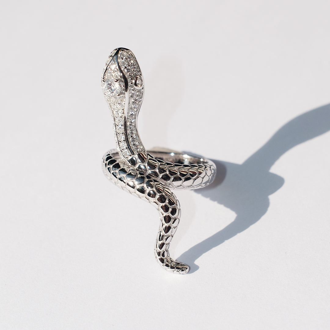 Silver Diamanté Medusa Snake ring