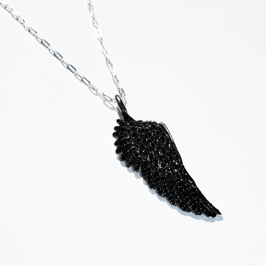 Black Diamanté Large Angel Wing Necklace