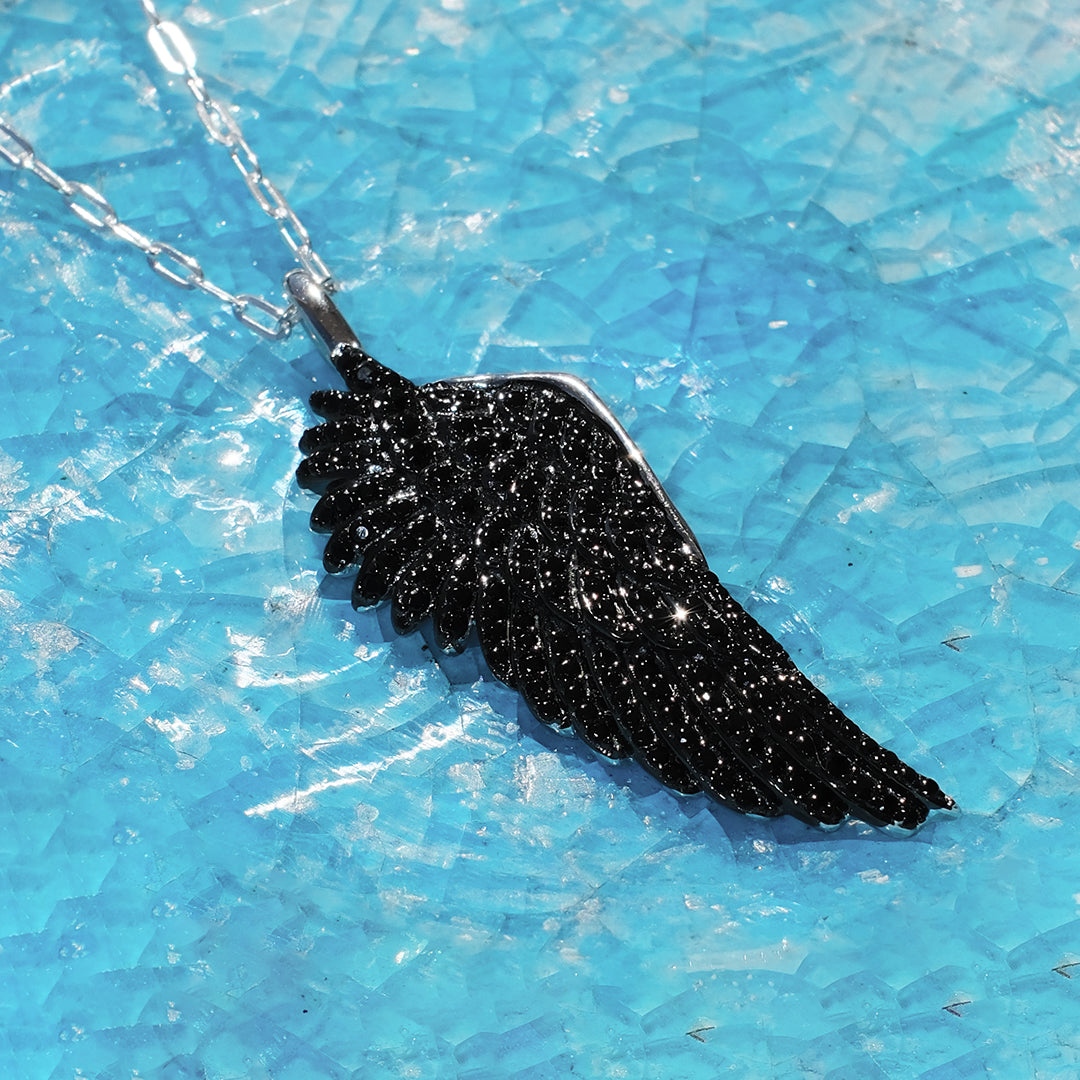 Black Diamanté Large Angel Wing Necklace