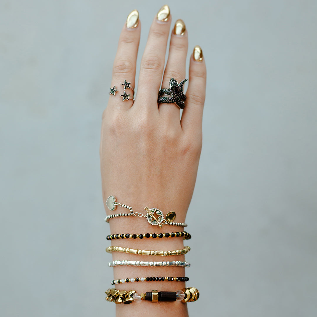Black Diamanté Medusa Snake ring