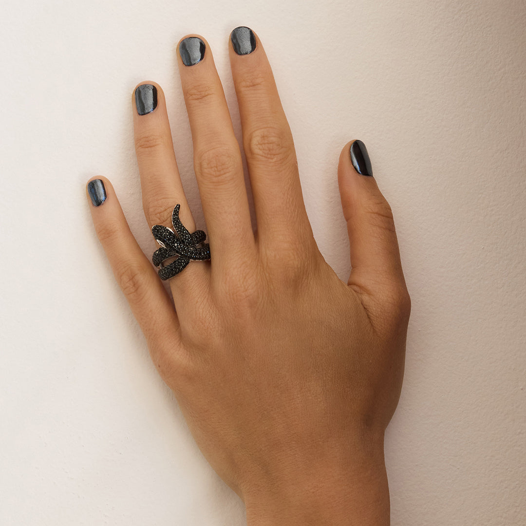 Black Diamanté Medusa Snake ring