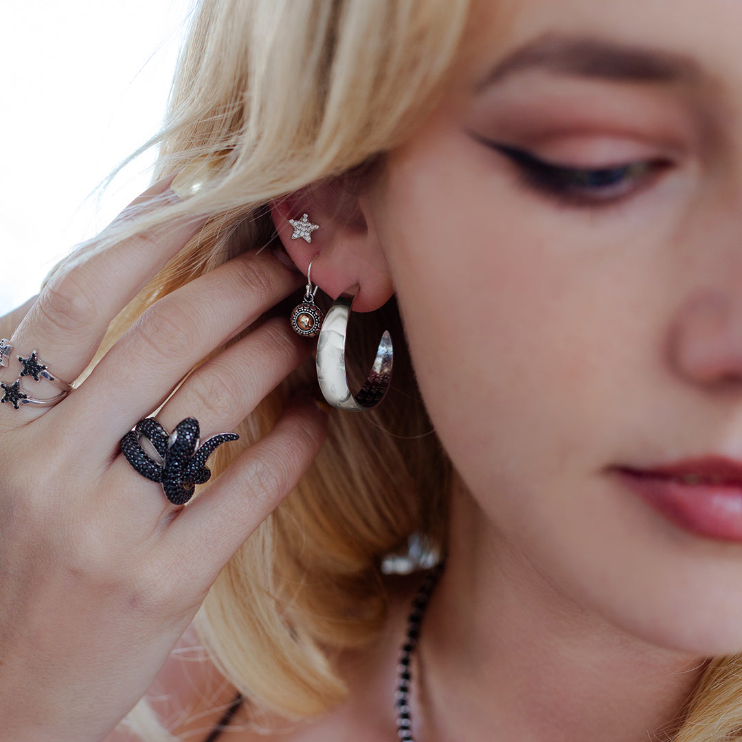 Black Diamanté Medusa Snake ring