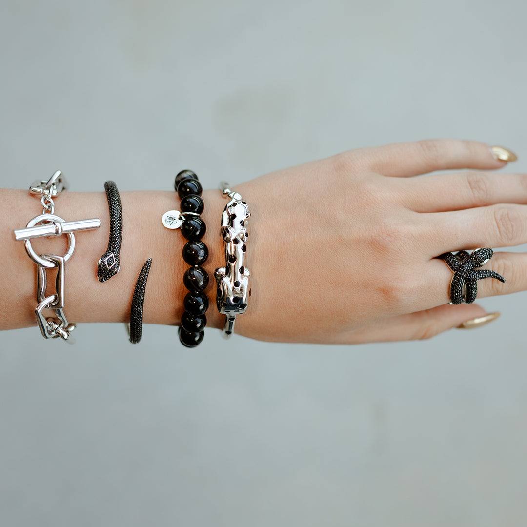 Black Diamanté Medusa Snake ring