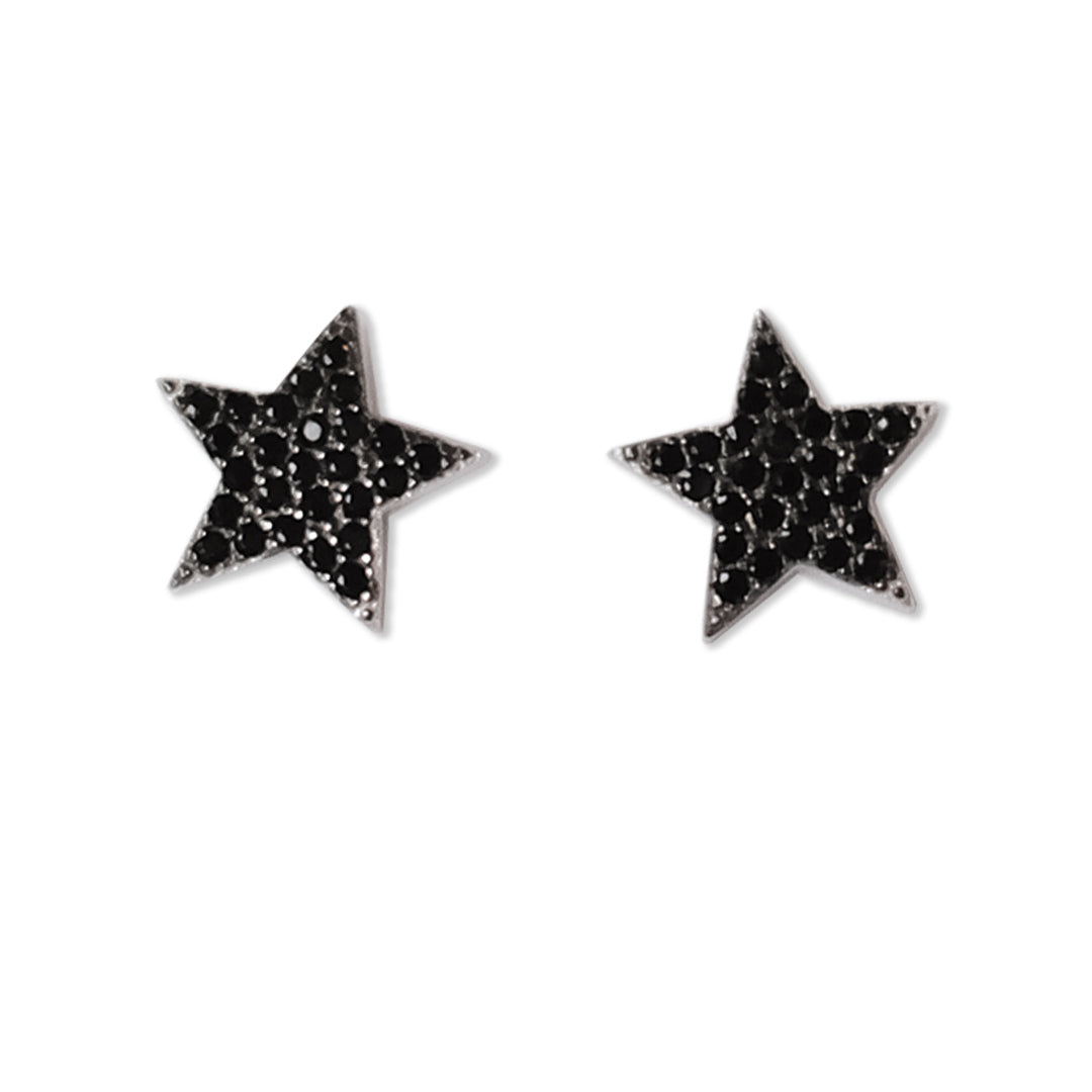 Sterling silver black cubic zirconia star stud earrings with butterfly back fastening by Angel Rocks