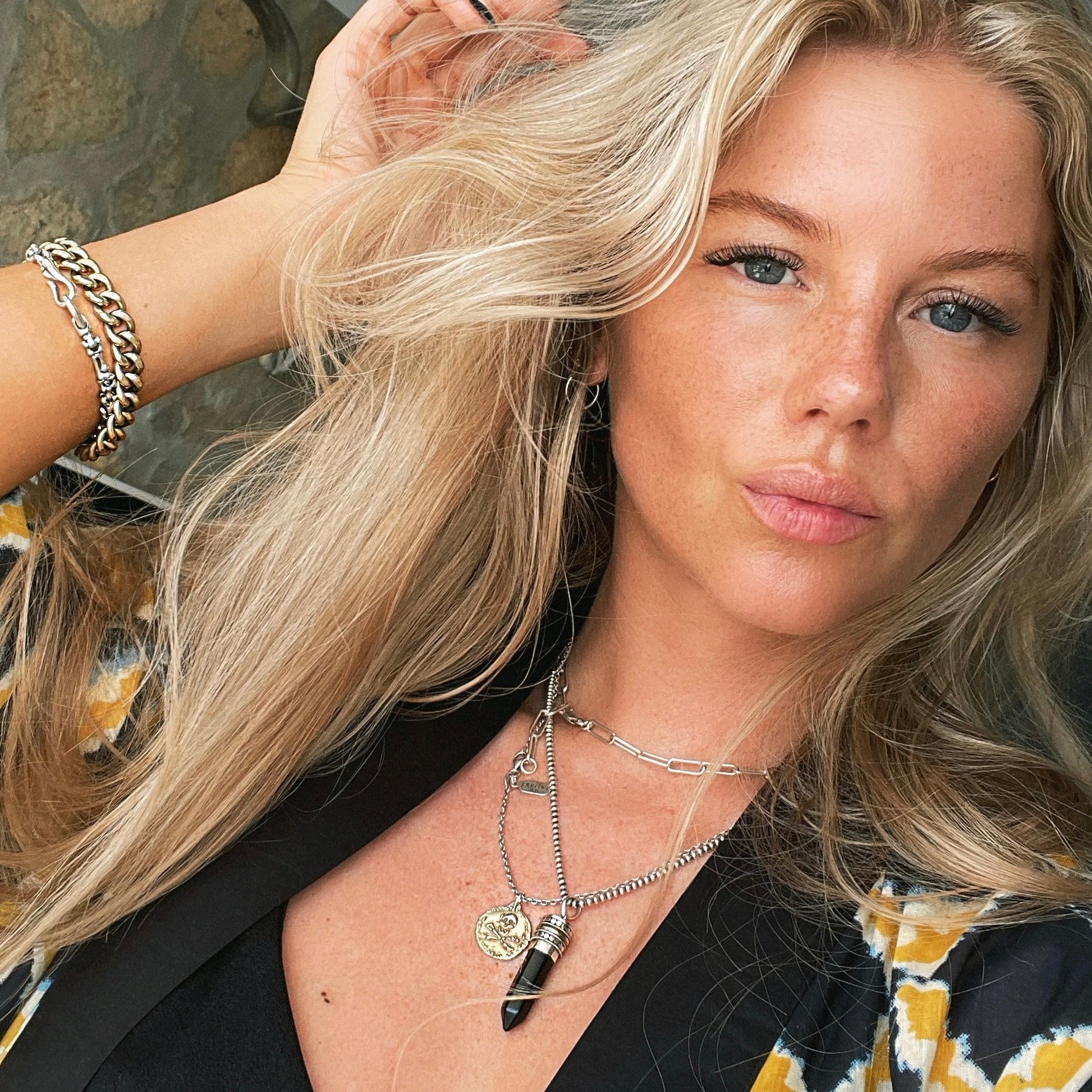 Black Onyx goddess necklace with crystal point pendant set in sterling silver and 18kt rose gold on chunky chain, statement healing jewellery by Angel Rocks