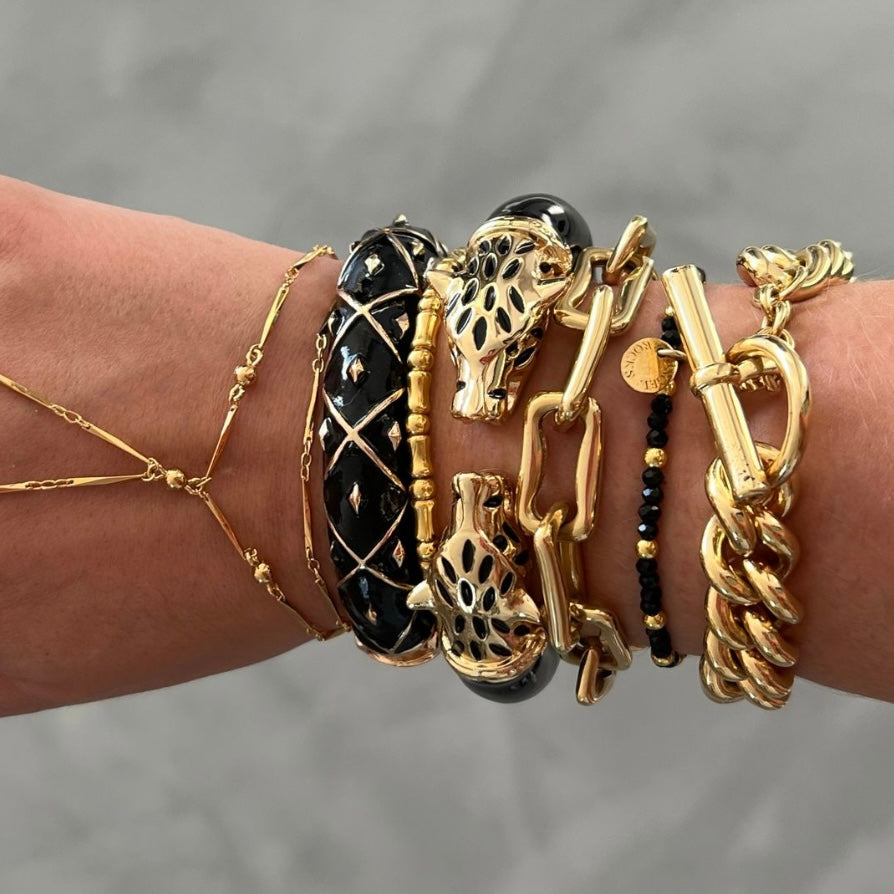 18kt gold plated sterling silver chain link bracelet with solid T-bar closure and chunky gothic style links by Angel Rocks