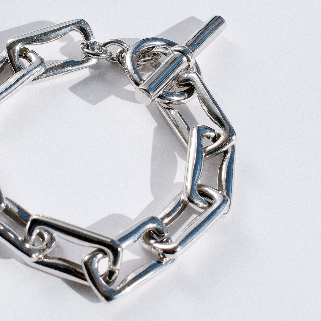 Sterling silver chain link bracelet with solid T-bar closure and chunky gothic style links by Angel Rocks