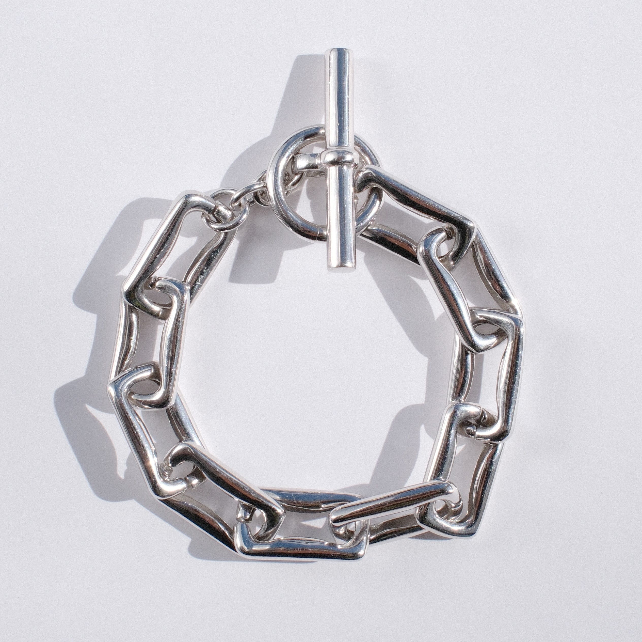 Sterling silver chain link bracelet with solid T-bar closure and chunky gothic style links by Angel Rocks