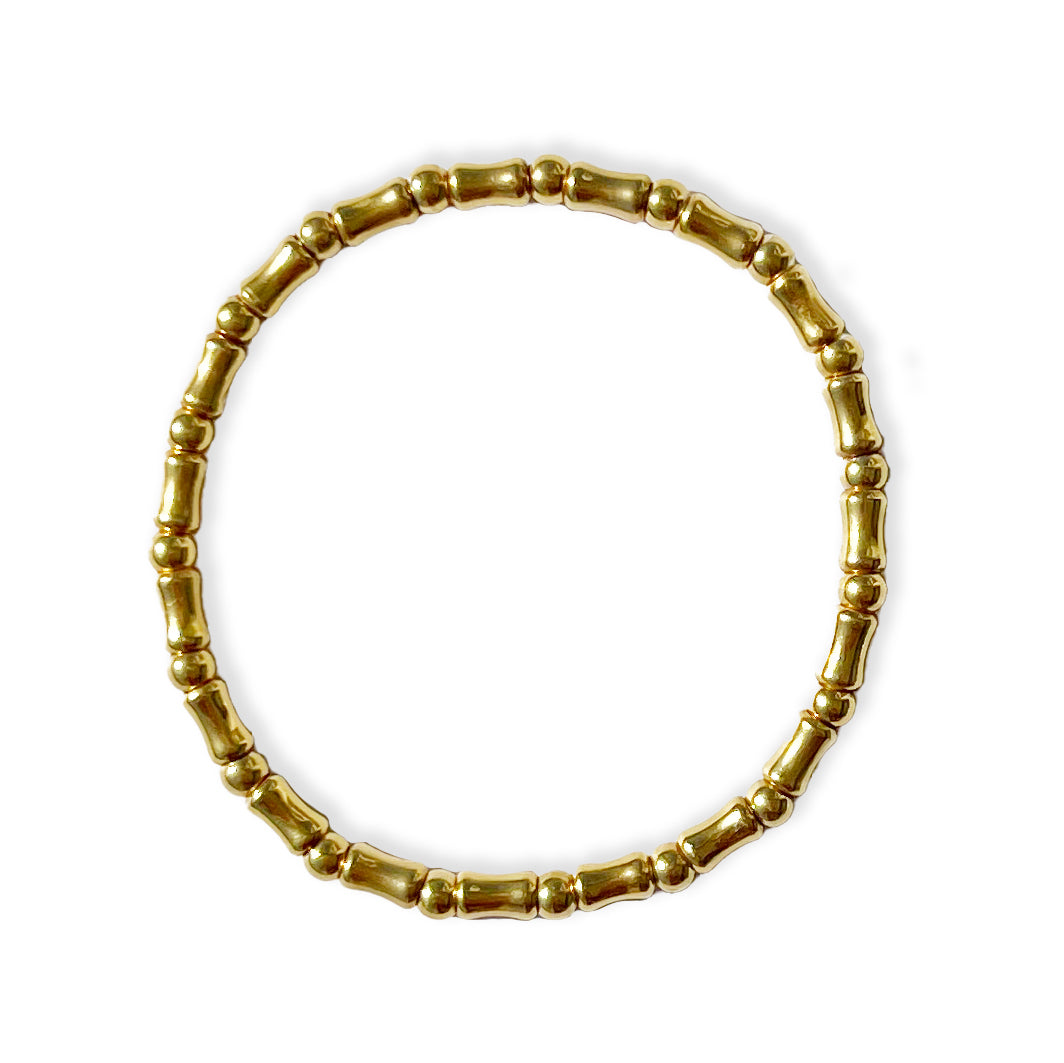 18kt gold plated sterling silver mini bones stretch bracelet, stackable design bracelet for layered styling by Angel Rocks