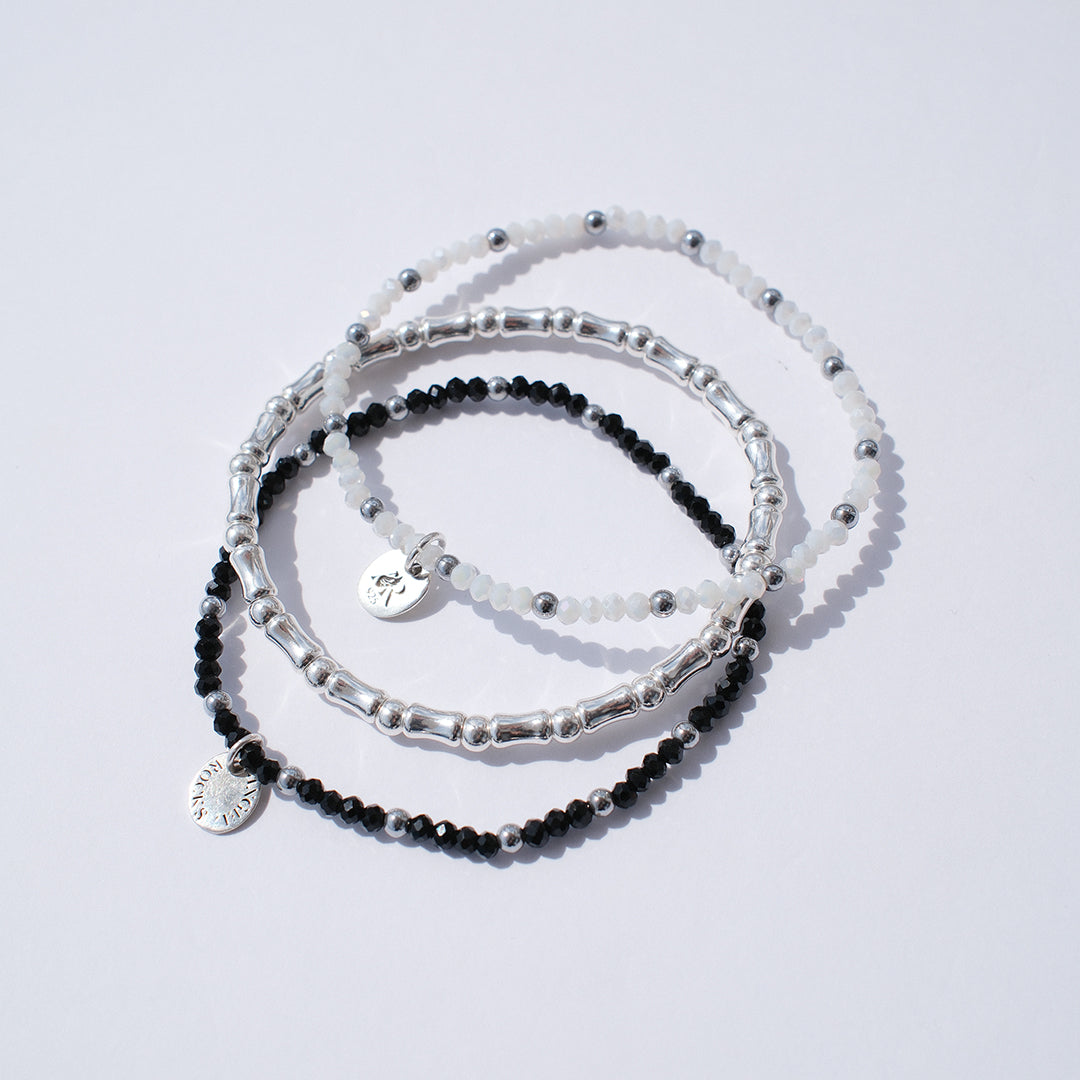 Sterling silver mini bones stretch bracelet, stackable design bracelet for layered styling by Angel Rocks