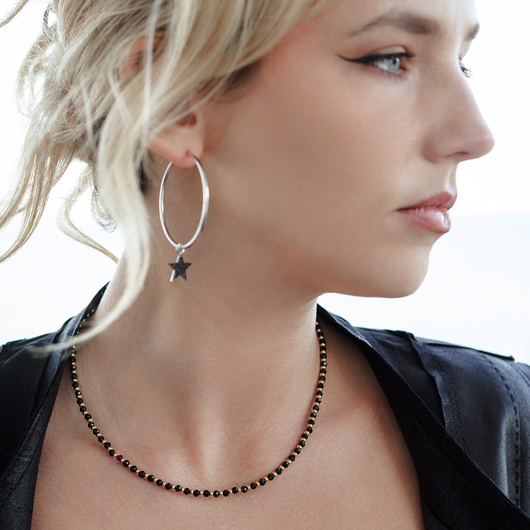 Bowie Hoops Silver - ‘Midnight Black’