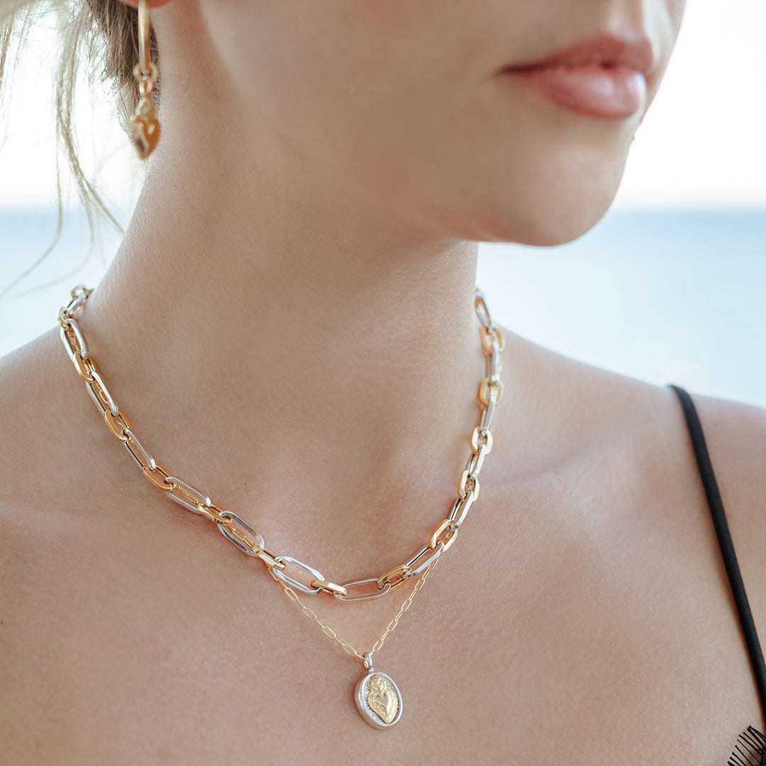 Sacred Heart Coin mixed metal necklace