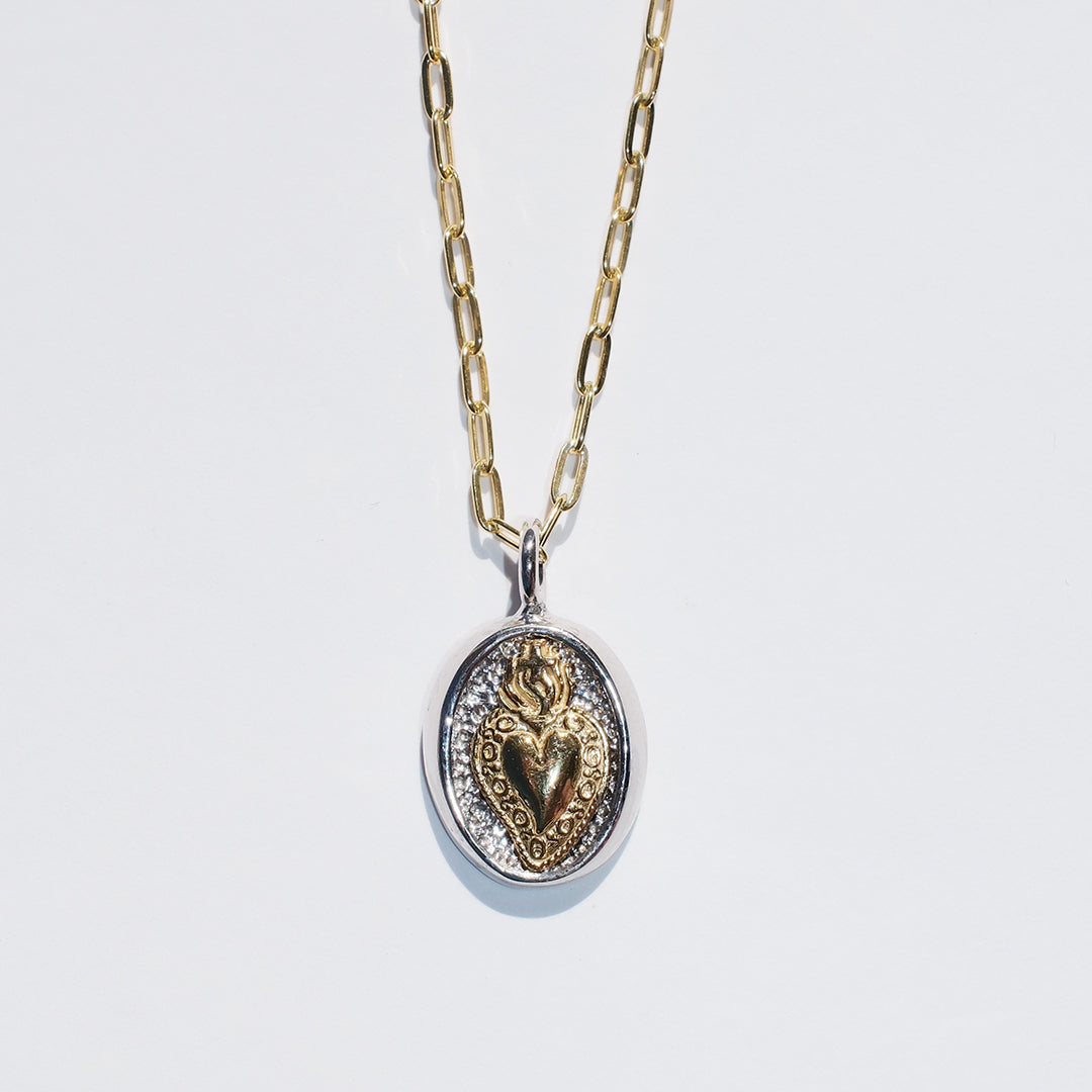 Sacred Heart Coin mixed metal necklace