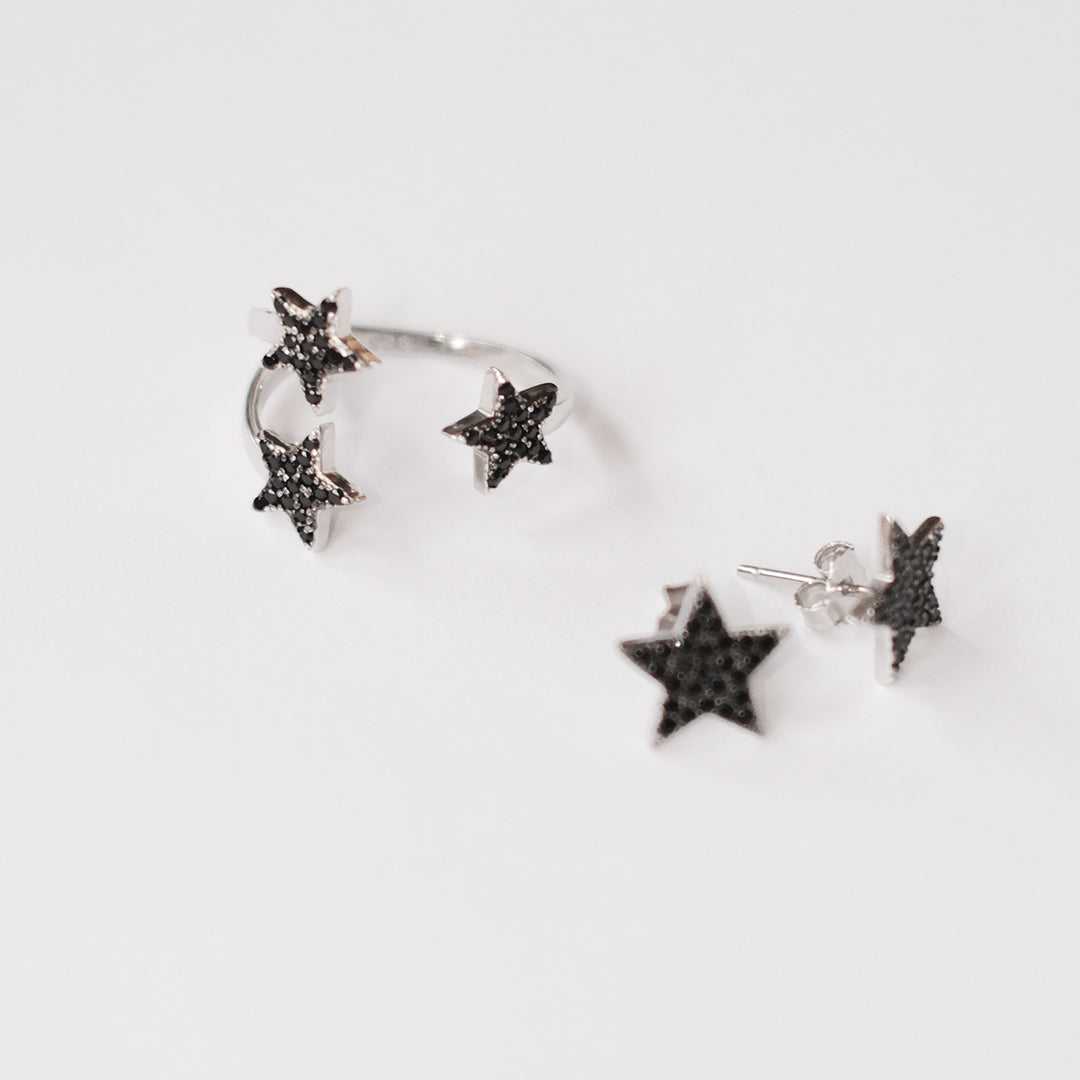 sterling silver and black diamante ring, angel rocks