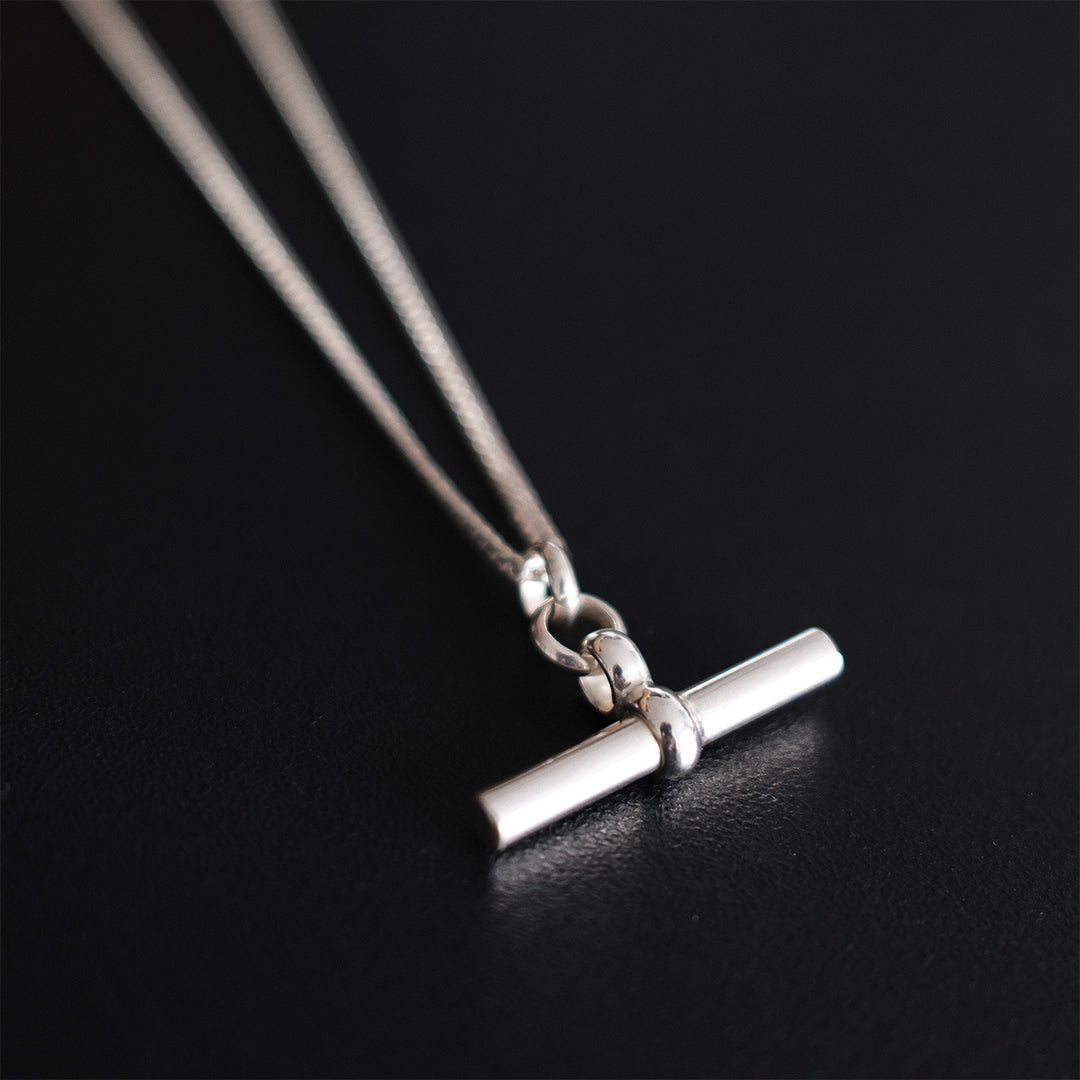 Sterling silver T-bar necklace on fine curb chain, classic statement jewellery by Angel Rocks