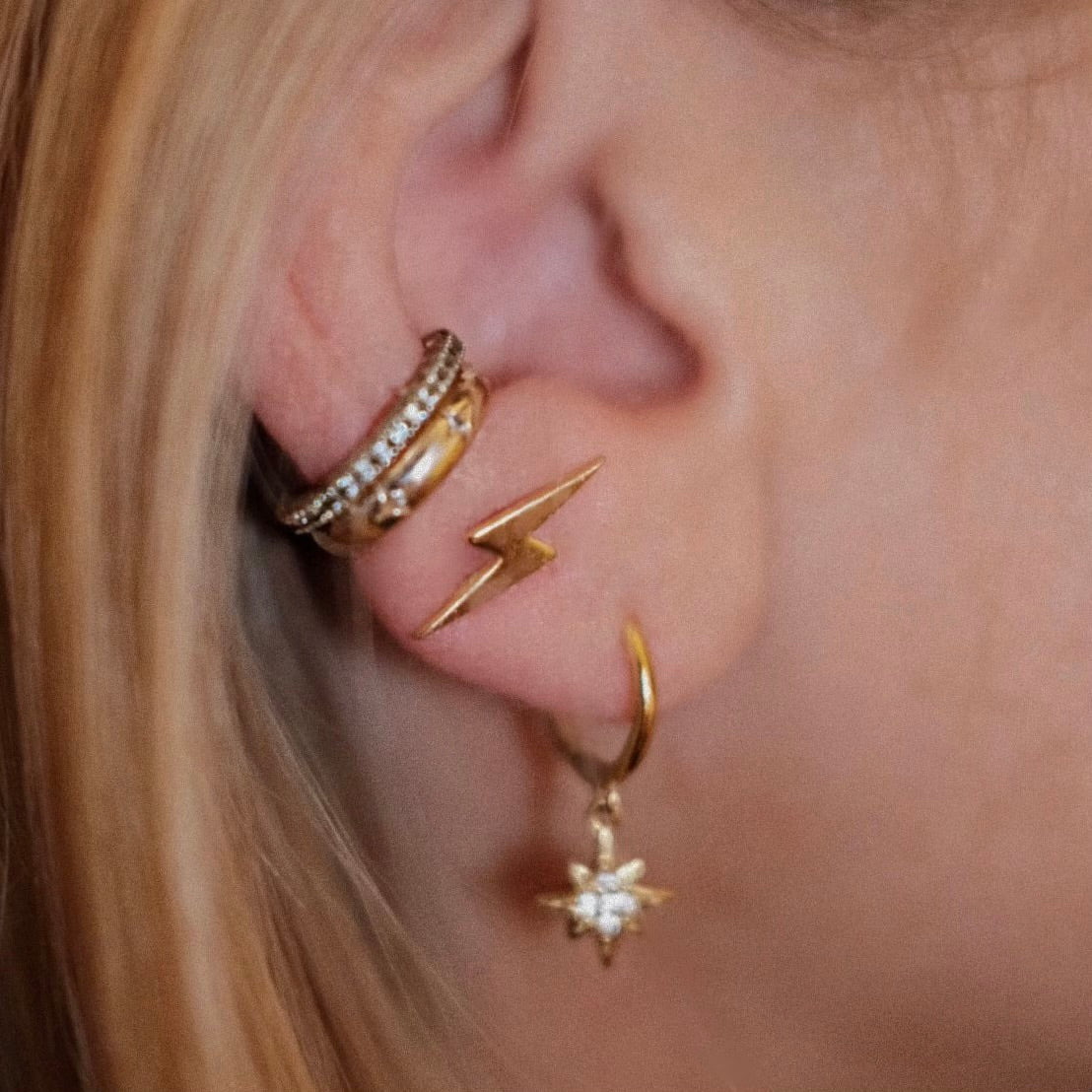 18kt Gold plated sterling silver lightning bolt stud earring, Stackable stud, Angel Rocks 