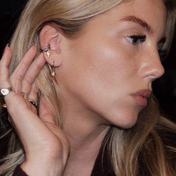 18kt Gold plated sterling silver lightning bolt stud earring, Stackable stud, Angel Rocks 