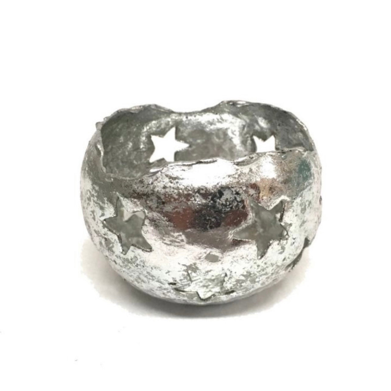 Set of three silver star shaped iron tea light holders with cut out star details for candlelight effect by Angel Rocks