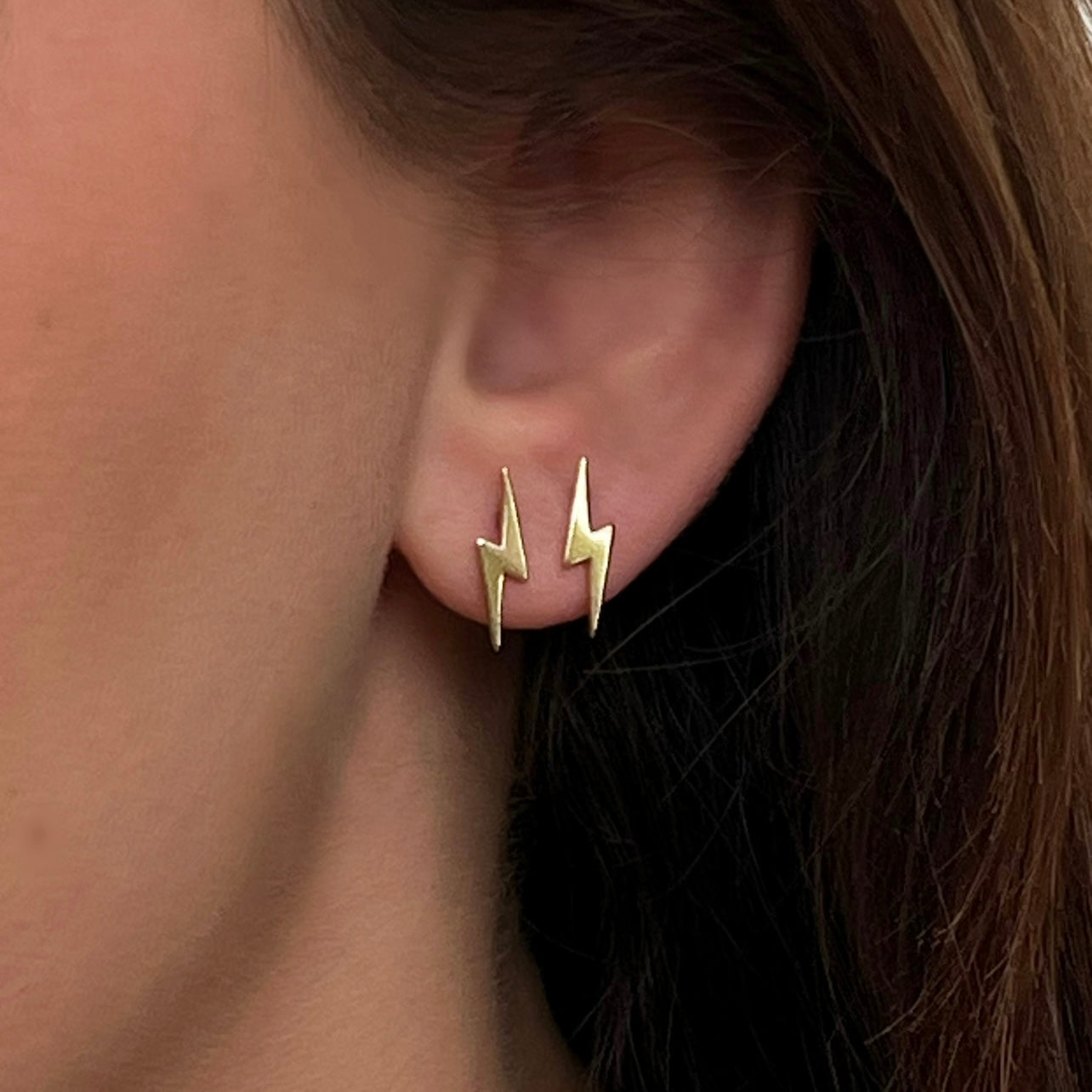 18kt Gold plated sterling silver lightning bolt stud earrings, Angel Rocks 
