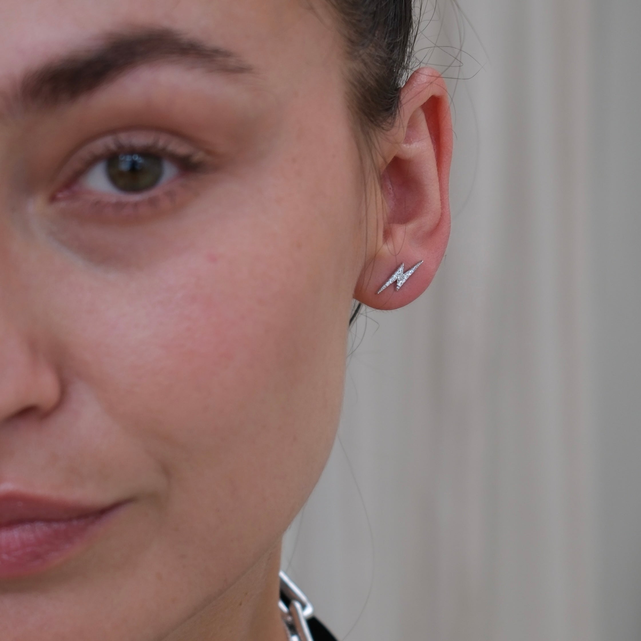 Sterling silver diamante lightning bolt stud earring, Angel Rocks 