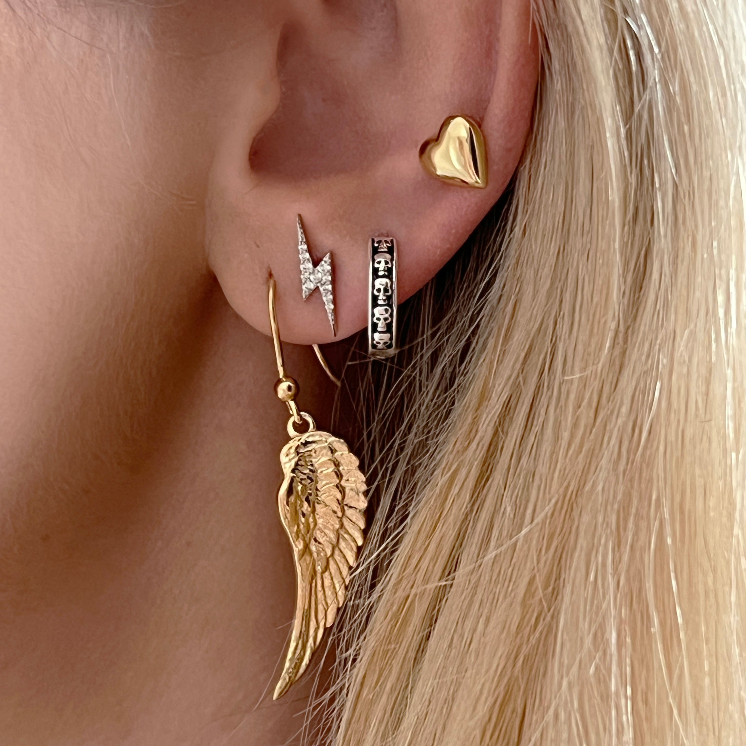 Sterling silver, diamante, lightning bolt stud earring, Stackable stud, Angel Rocks 