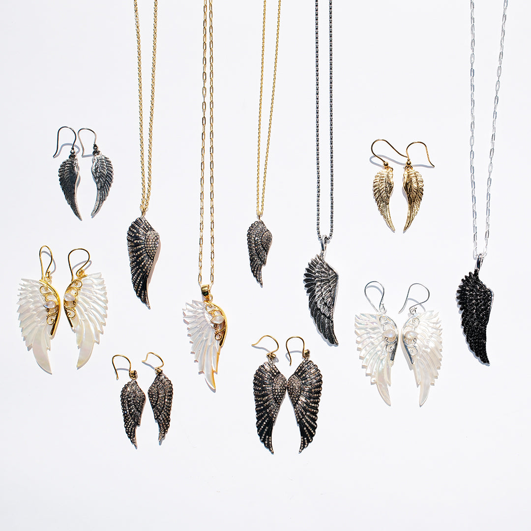 Black Diamanté Large Angel Wing Necklace