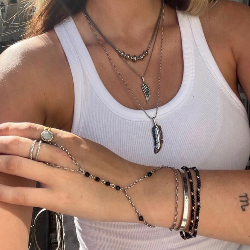 Onyx Hand Chain Bracelet