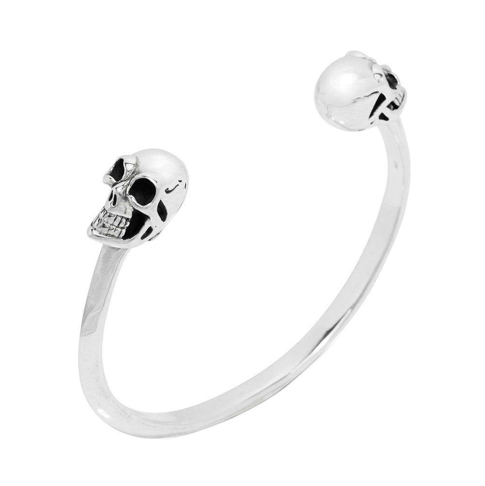 Large solid sterling silver skull bangle bracelet, adjustable statement wrist cuff by Angel Rocks