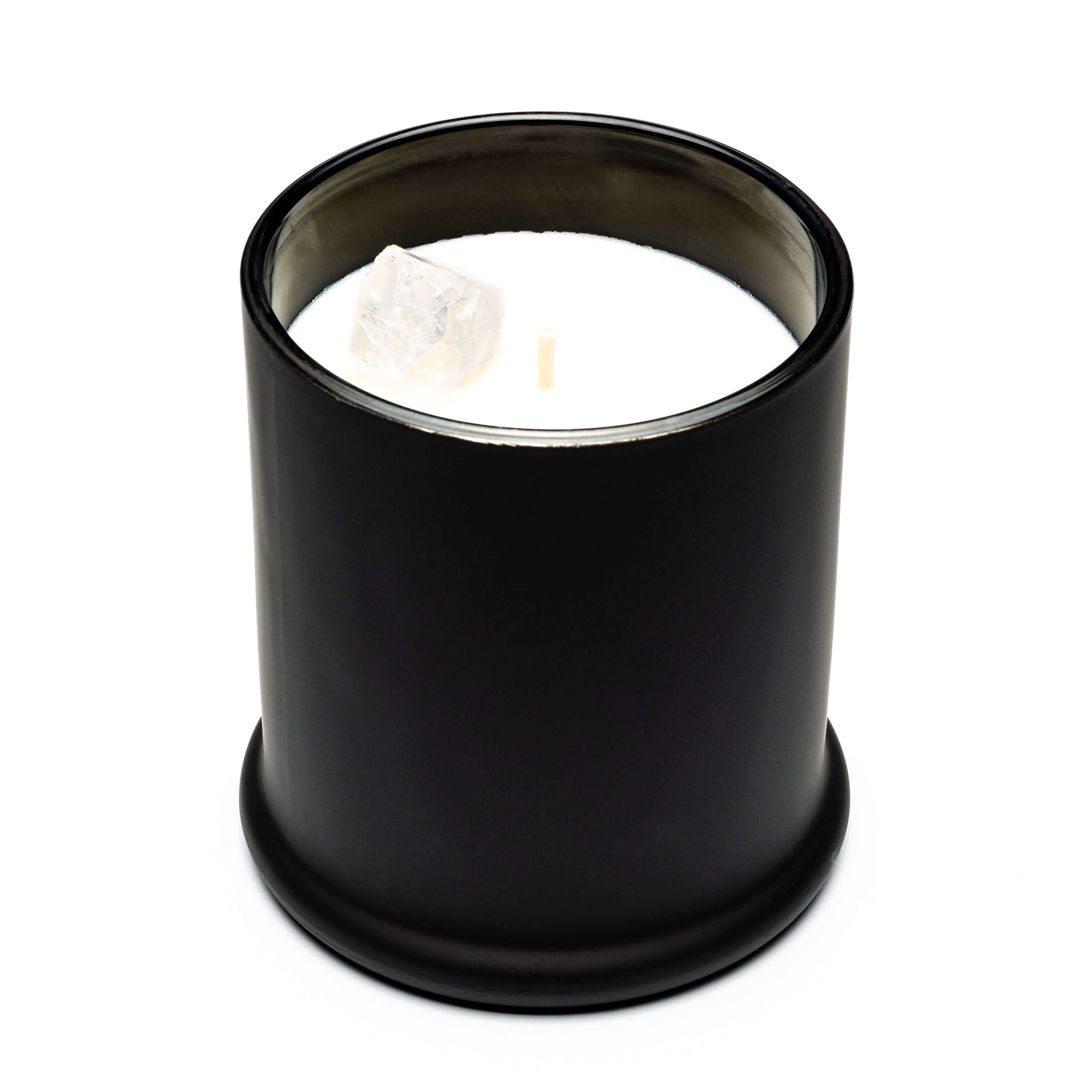Large black glass “This Girl Rocks” scented candle with moonstone crystal, wild lemongrass jasmine and lime fragrance by Angel Rocks
