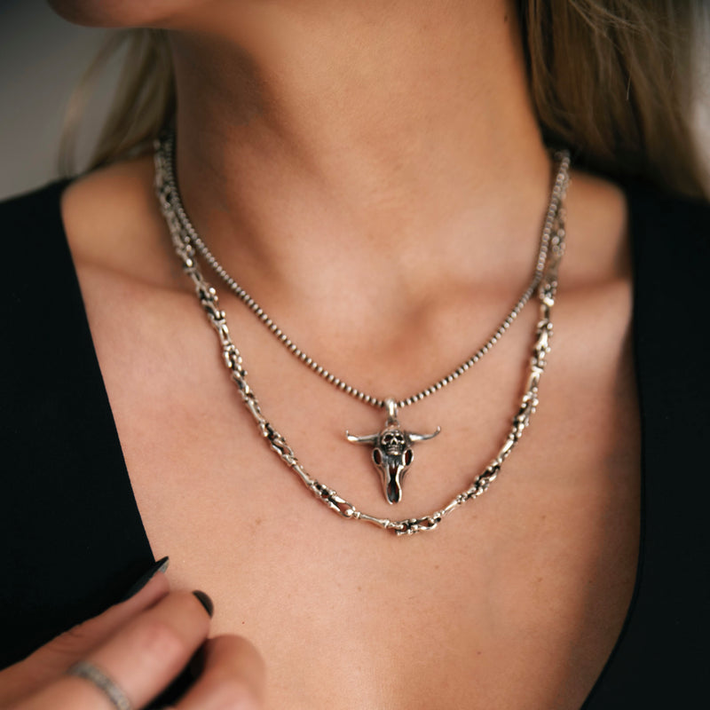 Horny Skull Solid Silver Necklace